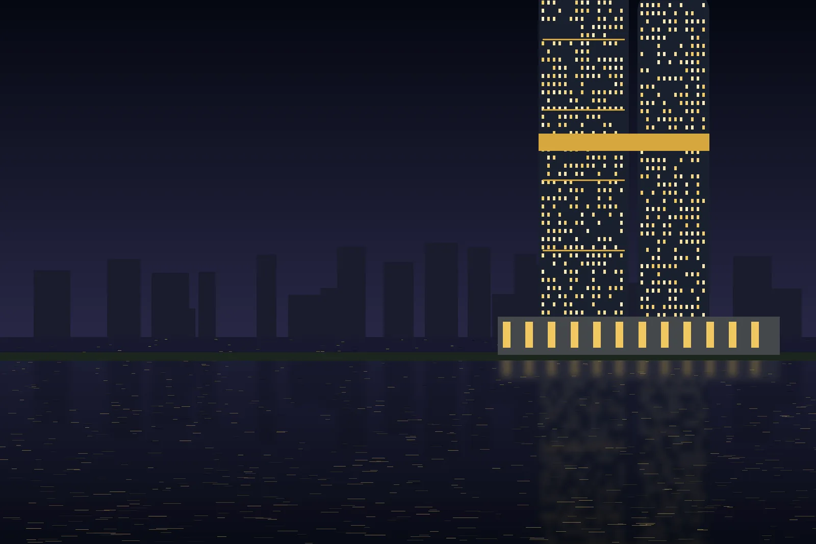 Dubai Marina towers lit up at night